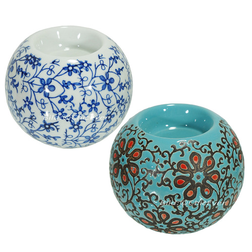 2x Teelichthalter Keramik Kerzenhalter weiss/blau türkis/rot 4178a - zum Schließen ins Bild klicken